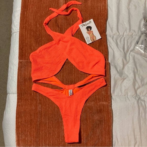 Mapale Tropicool Monokini Bright Orange Textured Bikini - Picture 1 of 11